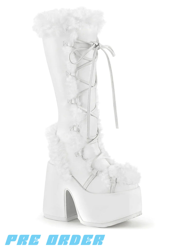 Demonia white fluffy online boots