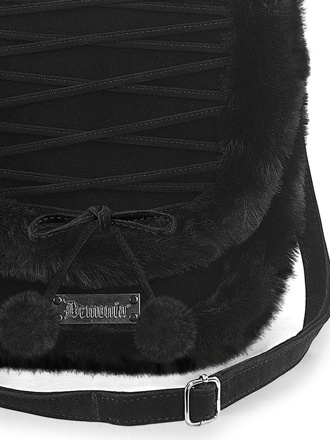 FAUX SUEDE & FUR CROSS BODY BAG - BLACK