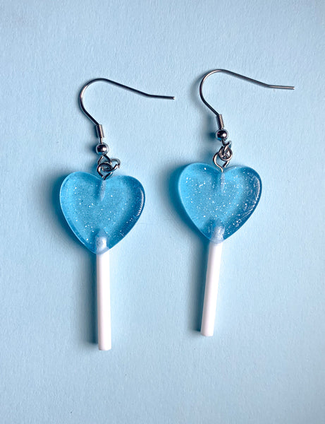 Mini Heart Lollipop Earrings Blue Tibbs And Bones