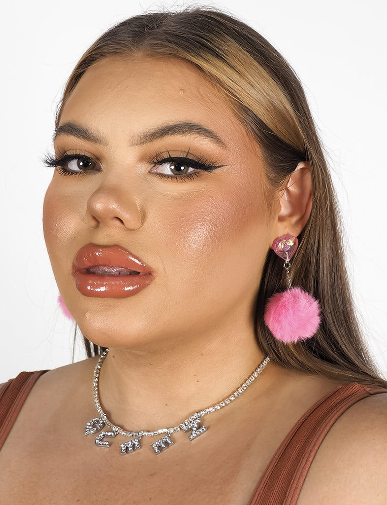 Hot pink pom hot sale pom earrings